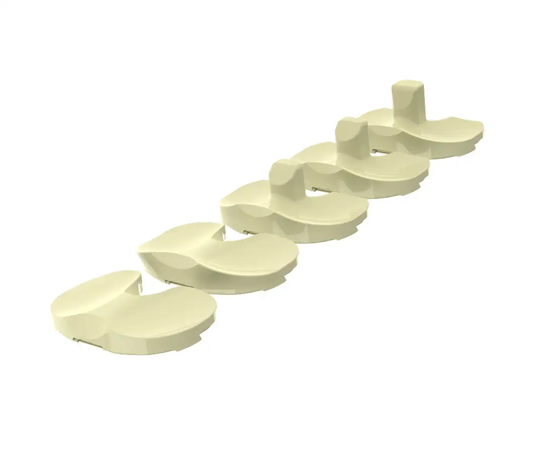 Optimotion tibial inserts in a row of sizes