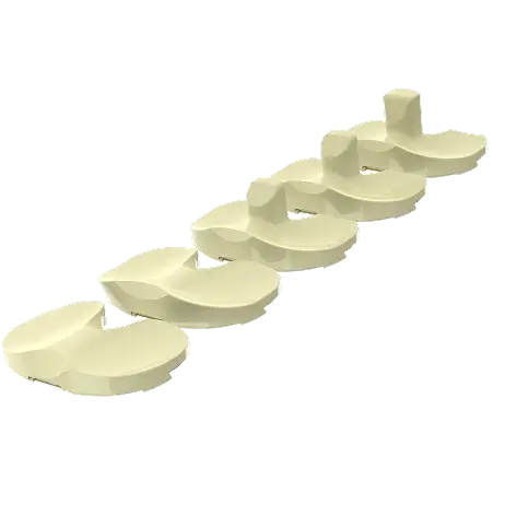 Optimotion tibial inserts in a row of sizes