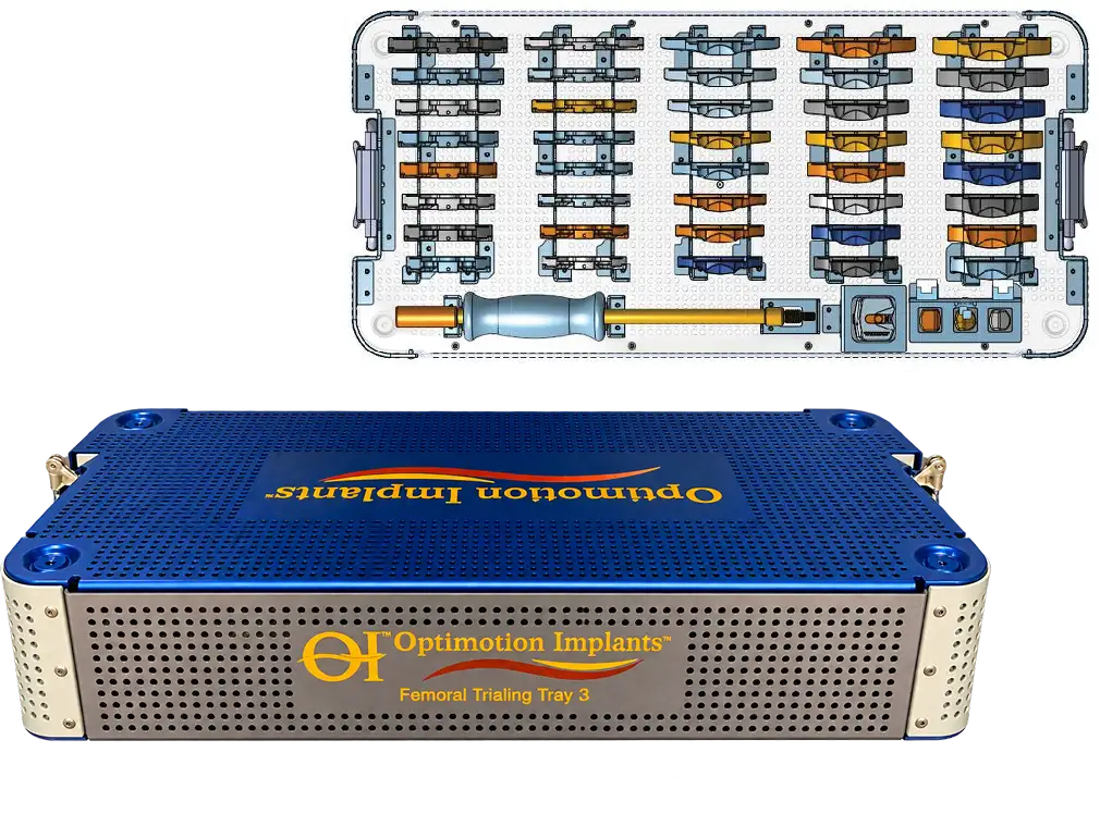 Optimotion trial component trays and sterilization case